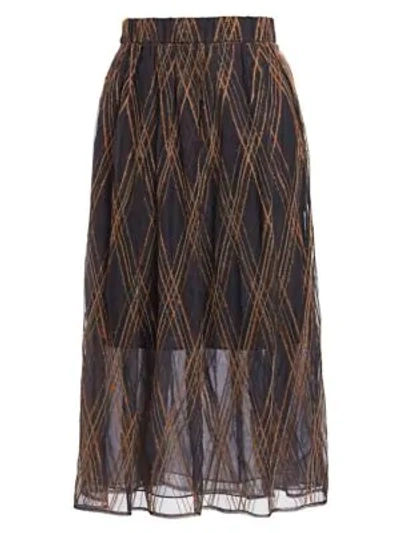 Shop Brunello Cucinelli Embroidered Silk Tulle Midi Skirt In Volcano