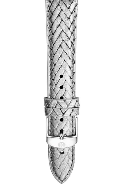 Shop Michele 16mm Leather Watch Strap In Silver