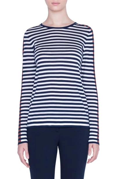 Shop Akris Punto Signature Stripe Sweater In Dark Denim/ Cream