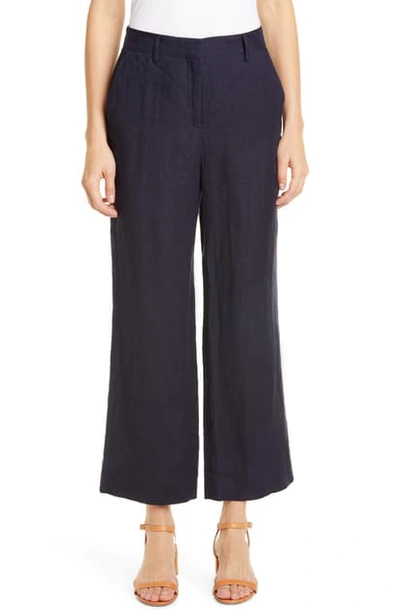 Shop Mansur Gavriel Linen Straight Leg Ankle Pants In Blue