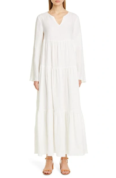 Shop Mansur Gavriel Bohemian Long Sleeve Linen Maxi Dress In White