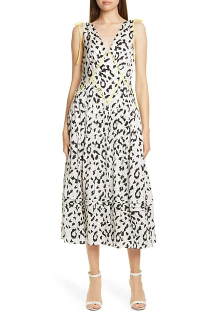 Shop Self-portrait Leopard Print Fit & Flare Midi Dress In Cream/ Black