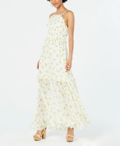 Shop Betsey Johnson Ruffled Floral-print Maxi Dress In Lemon Drop Floral