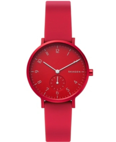 Shop Skagen Aaren Kulor Aluminum Silicone Strap Watch 36mm In Red