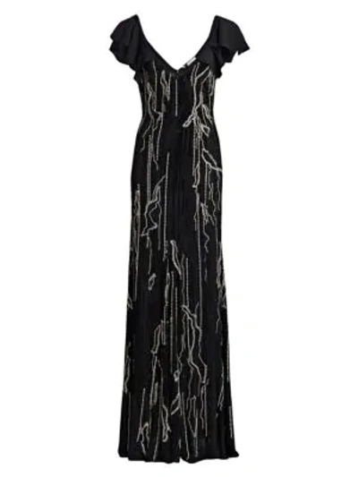 Shop Amen Beaded Silk Gown In Black With Silver