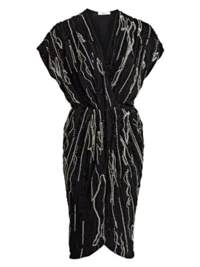 Shop Amen Women's Beaded Wrap Dress In Black With Gold