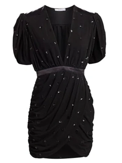 Shop Amen Beaded Draped Mini Dress In Black