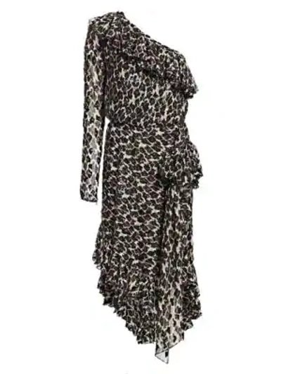 Shop Amen One-shoulder Silk Ruffle Dress In Black Grey