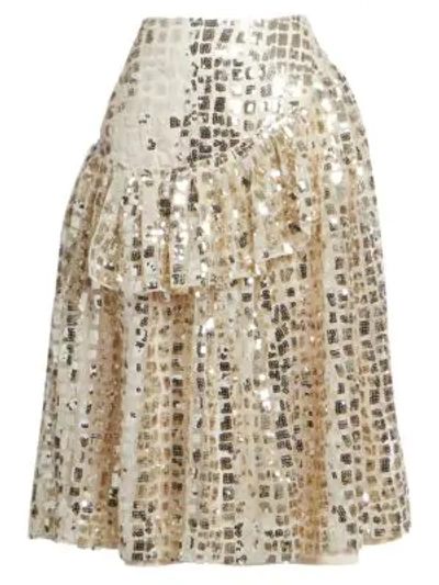 Shop Simone Rocha Sequined Drop-waist Skirt In Gold