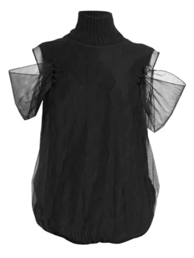 Shop Simone Rocha Tulle-encased Cabled Sweater In Black