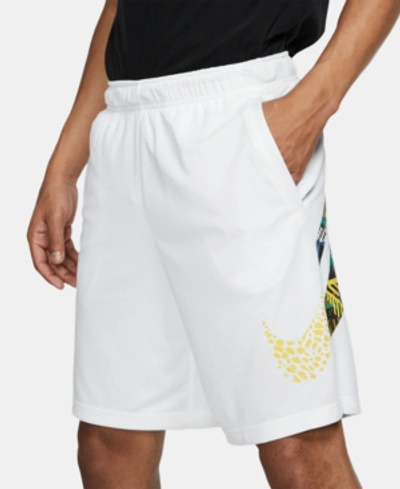 Shop Nike Men's Dri-fit Printed-logo Training Shorts In White
