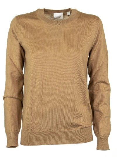 Shop Burberry Bempton Vintage Check Detail Merino Wool Sweater In Camel