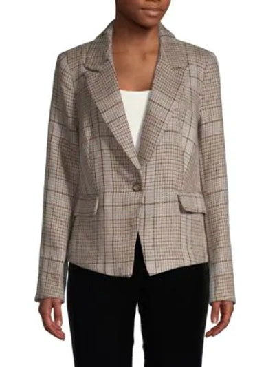 Shop Free People Linen Checkered Blazer In Grey Multi