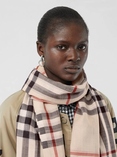 Burberry Lightweight Check Wool And Silk Scarf In Stone | ModeSens