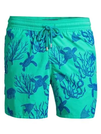 Shop Vilebrequin Coral Turtles Print Swim Shorts In Green