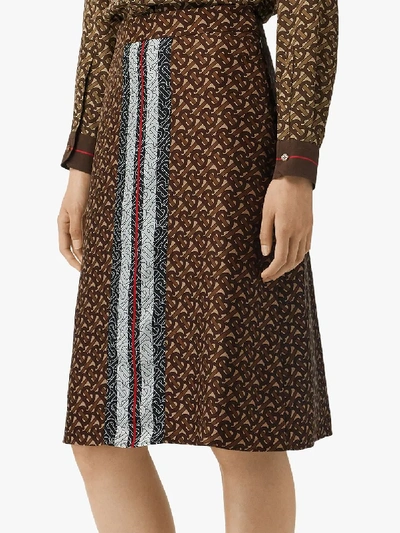 Shop Burberry Steph Monogram Print Mulberry Silk A-line Skirt In Brown