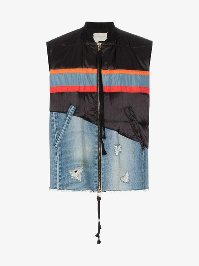 Shop Greg Lauren Denim Contrast Gilet Jacket In Black