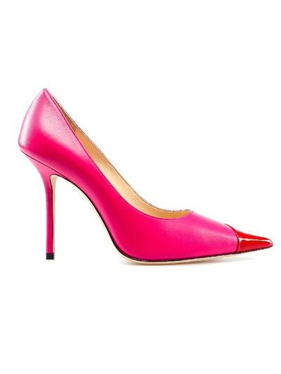 Shop Jimmy Choo Asymmetric Patent Pump In Hot Pink & Red