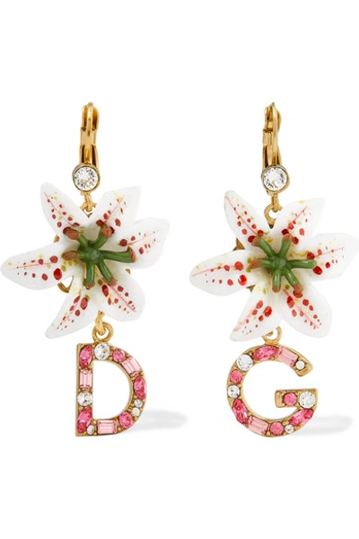 Shop Dolce & Gabbana Lilium Gold-tone, Resin And Crystal Earrings In Pink