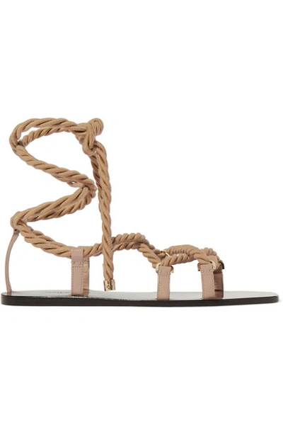 Shop Jimmy Choo Aziza Rope And Glossed-leather Sandals In Beige