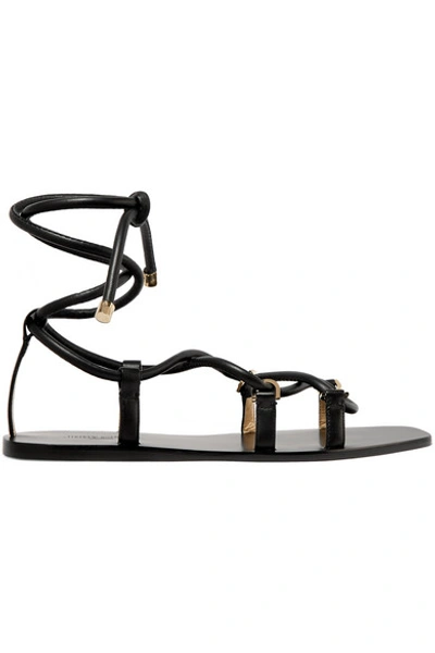 Shop Jimmy Choo Aziza Leather Flat Sandals In Black