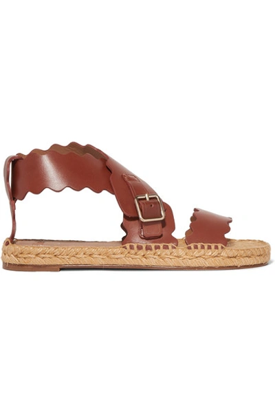 Shop Chloé Lauren Scalloped Leather Espadrille Sandals In Brown