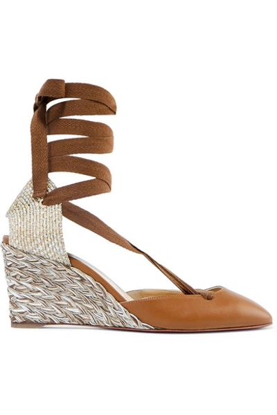 Shop Christian Louboutin Noemia 70 Leather Wedge Espadrilles In Tan