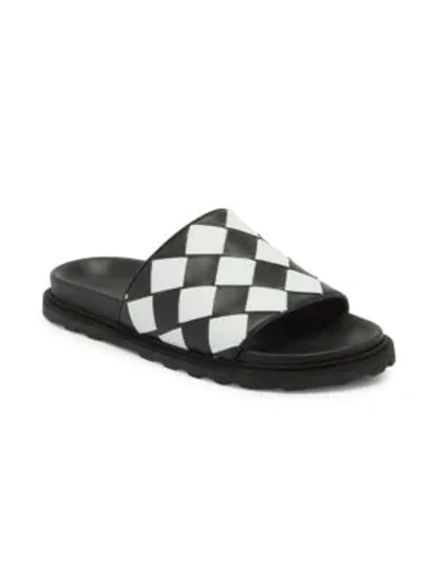 Shop Bottega Veneta Intrecciato Speedster Leather Slide Sandals In Nero Optic White