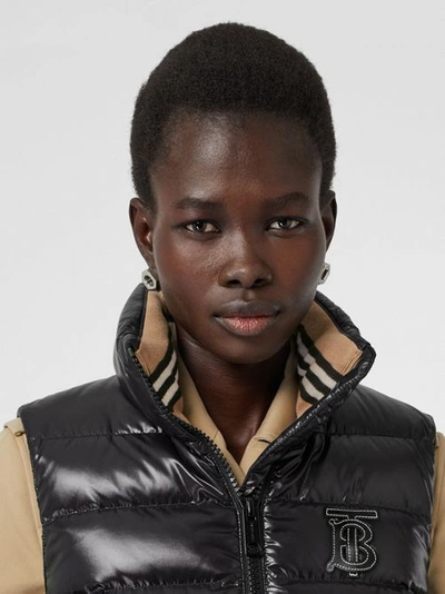 Shop Burberry Icon Stripe Detail Down-filled Puffer Gilet In Black