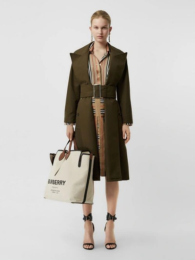 Shop Burberry Side-slit Cotton Gabardine Belted Coat In Dark Military Khaki