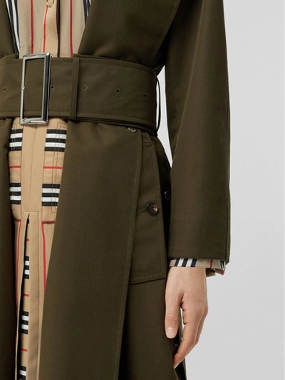 Shop Burberry Side-slit Cotton Gabardine Belted Coat In Dark Military Khaki