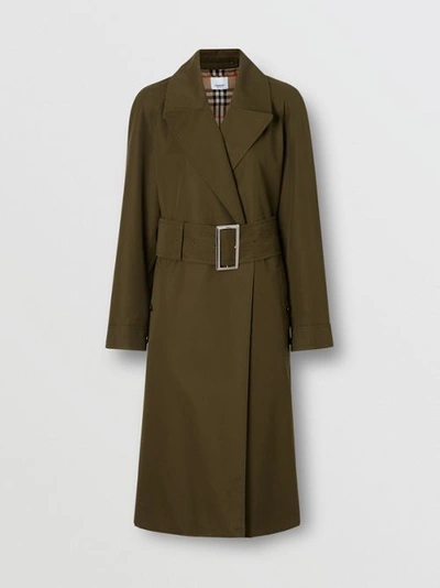 Shop Burberry Side-slit Cotton Gabardine Belted Coat In Dark Military Khaki
