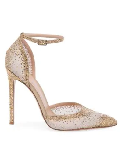 Shop Gianvito Rossi Sabin Ankle-strap Crystal-embellished Silk & Leather Pumps In Mekong Nude