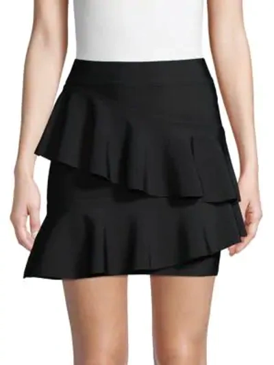 Shop Bcbgmaxazria Ruffle-trimmed A-line Skirt In Black