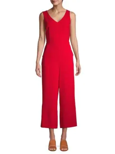 Shop Karl Lagerfeld V-neck Wide-leg Jumpsuit In Red