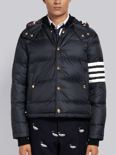 Shop Thom Browne Navy Matte Nylon 4-bar Down Bomber Jacket In Blue