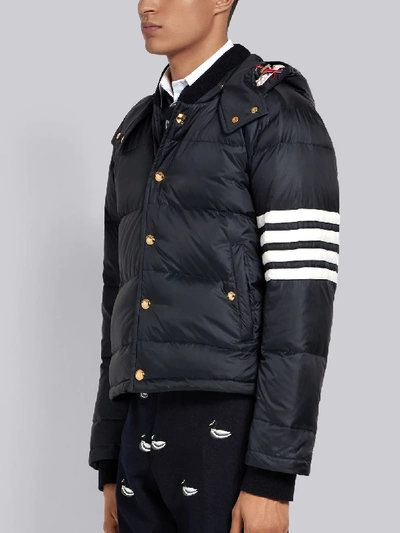 Shop Thom Browne Navy Matte Nylon 4-bar Down Bomber Jacket In Blue