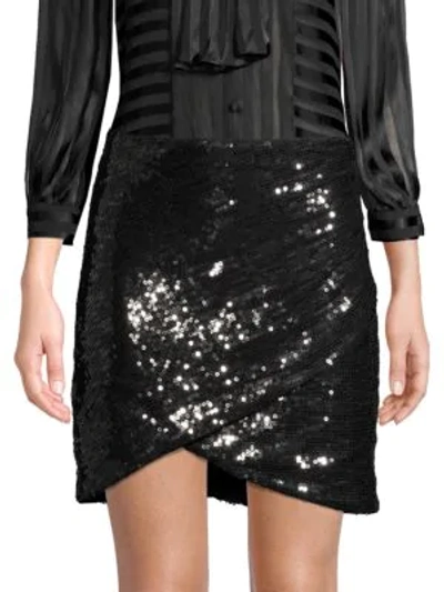 Shop Alice And Olivia Fidela Faux Wrap Sequined Skirt In Black