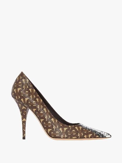 Shop Burberry Brown Elodie 105 Monogram Print Pumps