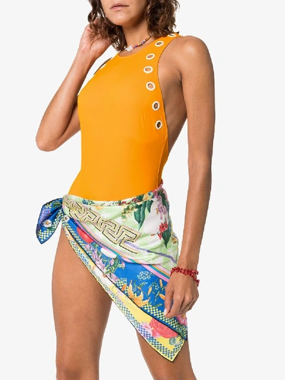 Shop Solid & Striped Jackie Eyelet Detail Swimsuit In Orange
