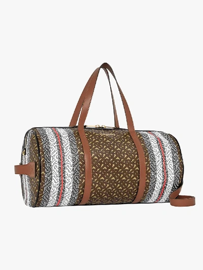 Shop Burberry Brown Monogram Stripe E-canvas Medium Barrel Bag