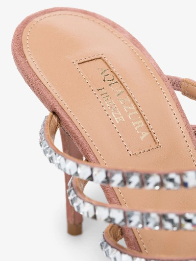 Shop Aquazzura Pink Donata 85 Crystal Embellished Mules