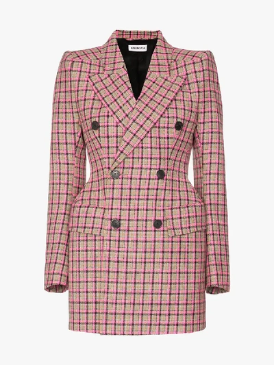 Shop Balenciaga Doppelreihiger Blazer Mit Karomuster In Pink