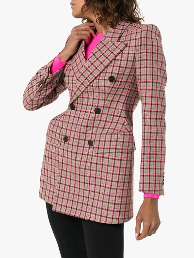 Shop Balenciaga Doppelreihiger Blazer Mit Karomuster In Pink