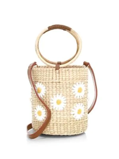 Shop Poolside The Bobby Daisy Embroidered Wicker Ice Bucket Bag In Natural White