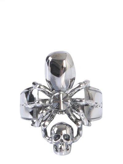 Shop Alexander Mcqueen Spider Skull Ring In Grey