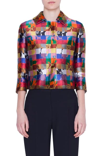 Shop Akris Punto Floral Jacquard Crop Jacket In Floral Squared Allover