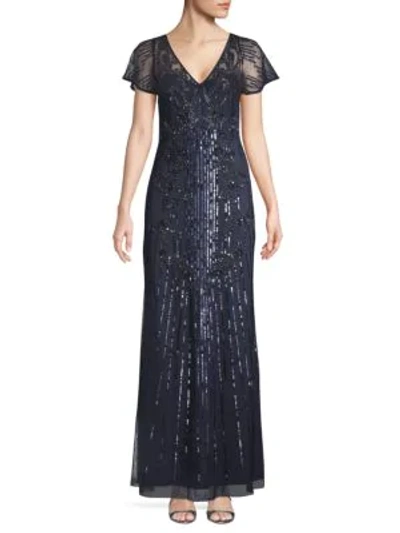 Shop Aidan Mattox Embellished V-neck Gown In Twilight