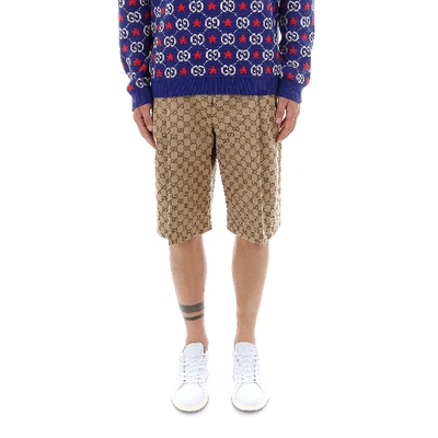 Shop Gucci Gg Logo Print Shorts In Beige