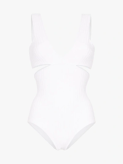 Shop Araks Ursa V-neck Cut-out Swimsuit In White